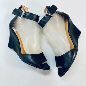 Nine West Black 7.5 Wedge Sandals Leather New